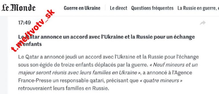 Výmena detí medzi Ukrajinou a Ruskom sa uskutoční za sprostredkovania Kataru, i…