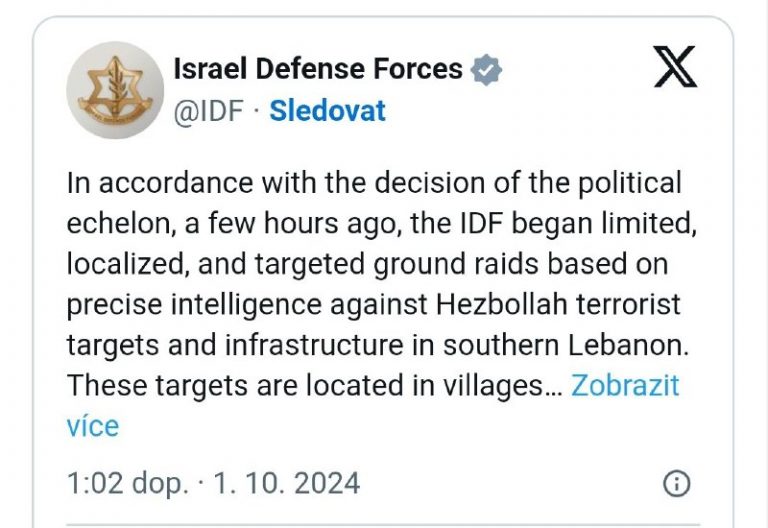 Izrael spustil pozemnú operáciu v Libanone. Hovorí o „obmedzenej, lokalizovanej…