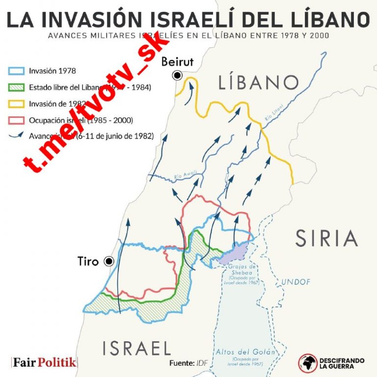 Všetky izraelské vpády do Libanonu v 20. storočí.Posledná invázia v roku 2006 s…