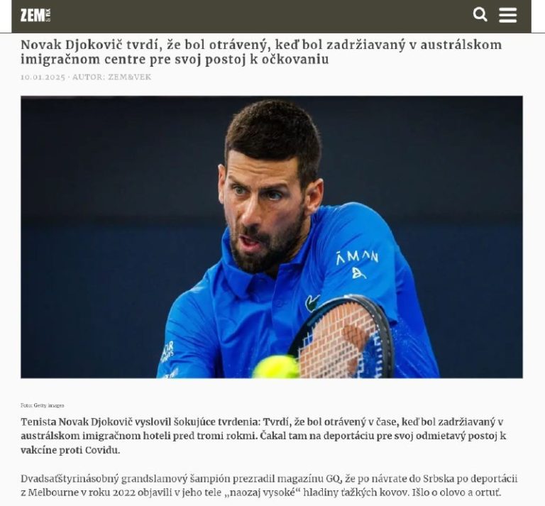 Novak Djokovič tvrdí, že bol otrávený, keď bol zadržiavaný v austrálskom imigrač…